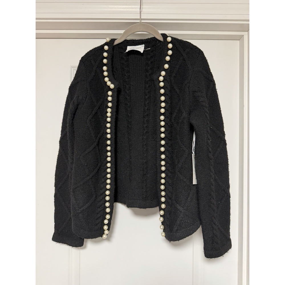 Tuckernuck Hyacinth House, Black Pearl Trim‎ Piper Cardigan, Size Medium